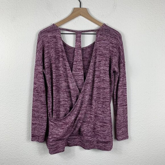 Athleta Heathered Purple Long Sleeve Layered Crossover T-Back Top Size Small - Picture 6 of 7